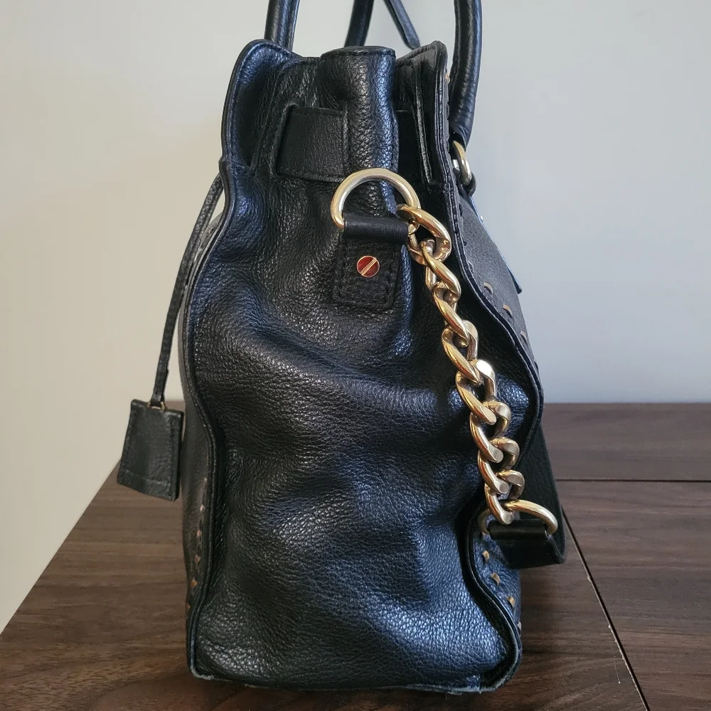Michael Kors Hamilton Black Leather Satchel Shoulder Bag - Picture 4 of 16